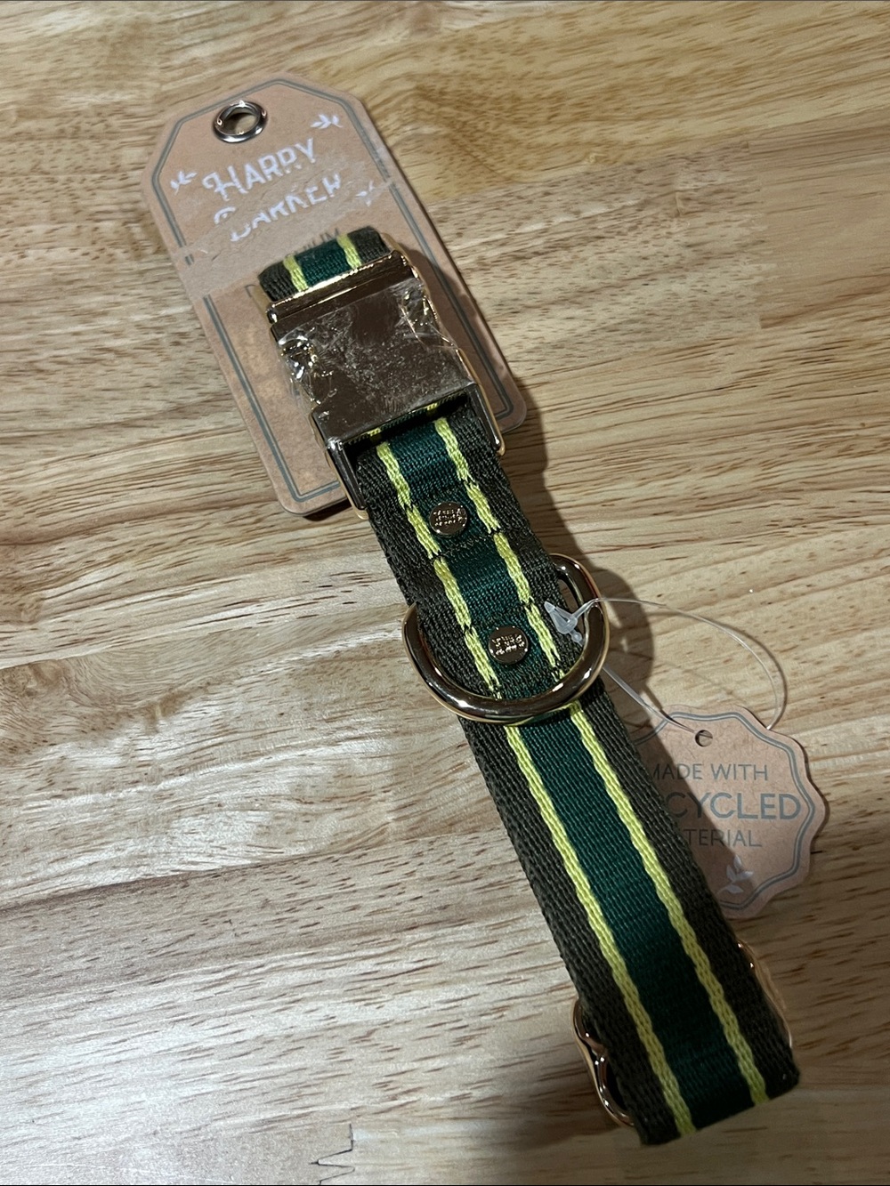 NWT Harry barker Green & Yellow Striped Dog Collar medium 12-20” neck z98